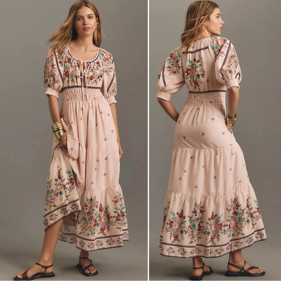 Anthropologie Dresses & Skirts - Anthropologie The Somerset Puff Sleeve Maxi Dress Cream Floral Large Cottage